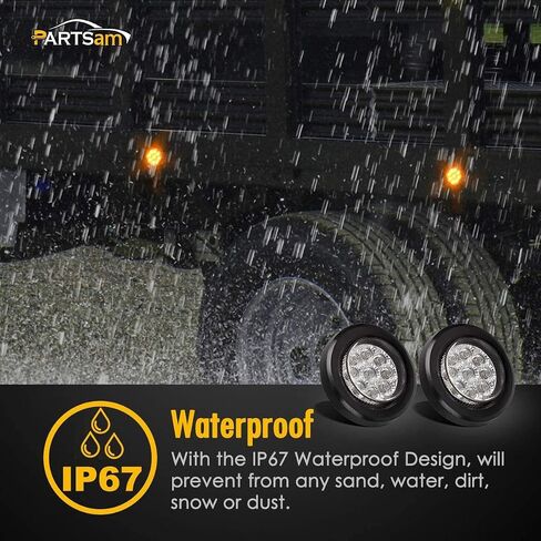 Partsam 2Pcs 2" Amber 9LED Marker Clearance Lights, Flush Mount, wiht Grommet and Pigtail, Clear Lens, 2 inch round led trailer lights in Saudi Arabia