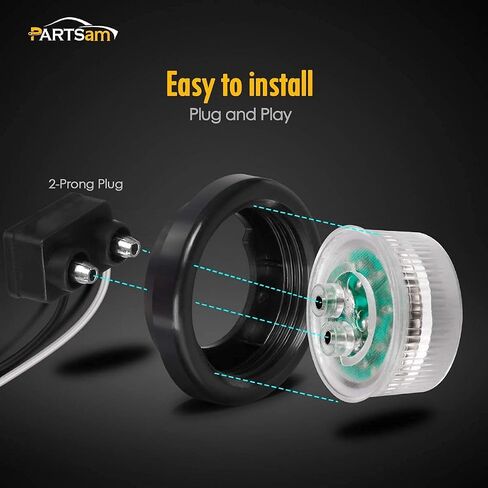 Partsam 2Pcs 2" Amber 9LED Marker Clearance Lights, Flush Mount, wiht Grommet and Pigtail, Clear Lens, 2 inch round led trailer lights in Saudi Arabia