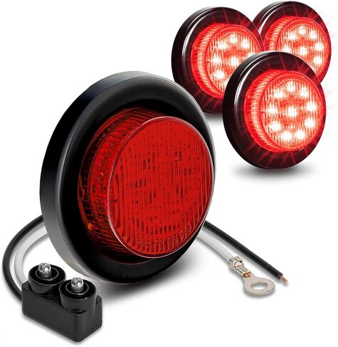 TRUE MODS 4 قطع 2 بوصة 12 فولت مصابيح LED مستديرة حمراء للعلامات الجانبية [DOT FMVSS 108] [SAE P2] [عدسة عاكسة] [حلقة معدنية ومقابس] [تركيب متساطح] [مقاوم للماء IP67] لمقطورة القارب نصف شاحنة RV Peterbilt in Kuwait
