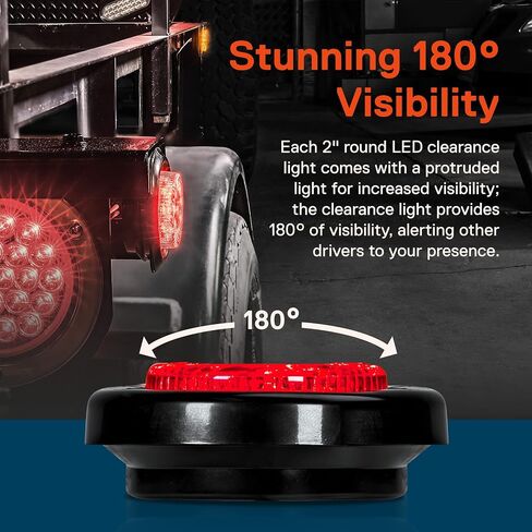 TRUE MODS 4 قطع 2 بوصة 12 فولت مصابيح LED مستديرة حمراء للعلامات الجانبية [DOT FMVSS 108] [SAE P2] [عدسة عاكسة] [حلقة معدنية ومقابس] [تركيب متساطح] [مقاوم للماء IP67] لمقطورة القارب نصف شاحنة RV Peterbilt in Kuwait