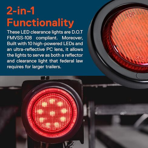 TRUE MODS 4 قطع 2 بوصة 12 فولت مصابيح LED مستديرة حمراء للعلامات الجانبية [DOT FMVSS 108] [SAE P2] [عدسة عاكسة] [حلقة معدنية ومقابس] [تركيب متساطح] [مقاوم للماء IP67] لمقطورة القارب نصف شاحنة RV Peterbilt in Kuwait