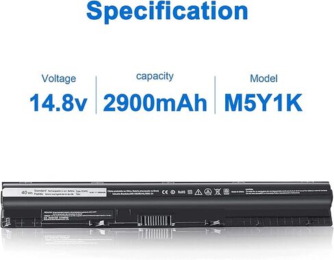 Dell 40wh Standard Rechargeable Li-ion Battery Type M5Y1K 14.8V, Dell 40 WHR 4-Cell Primary Lithium-ion Battery, M5Y1K 14.8V Dell Laptop Battery for Inspiron 15 5000 3000 3551 3558 5558 yu12005-13001d in Saudi Arabia