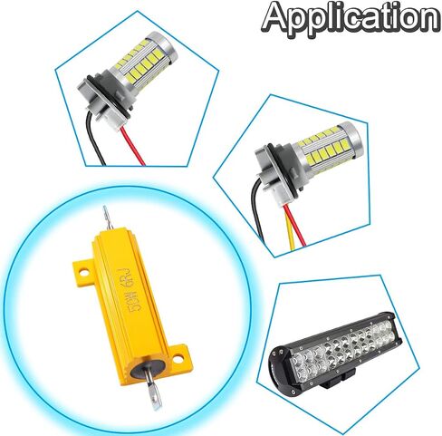 DKARDU 50W 6Ohm LED Load Resistor، 4 قطع مقاومات لأضواء إشارة الانعطاف LED / أضواء لوحة الترخيص LED / DRL (إصلاح فلاش مفرط / إلغاء التحذير) مع 10 قطع مشبك سلك سريع in Saudi Arabia