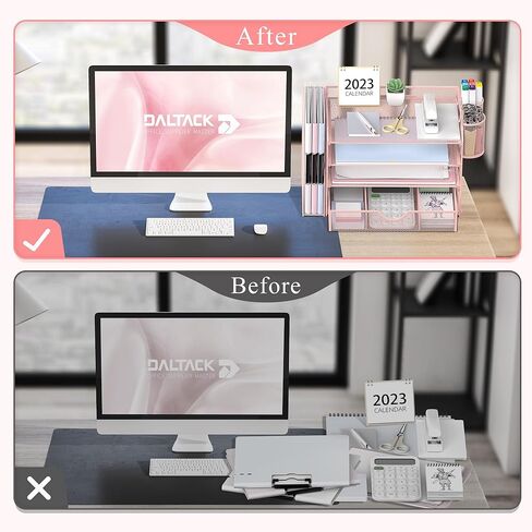 منظم مكتب شبكي من SUPEASY، منظم ورق بدرج رسائل مكون من 4 صواني مع حامل ملفات، منظم ملفات مكتب مع درج إضافي وحاملي أقلام، فارز ورق بمقبض للمكتب، أسود in Kuwait