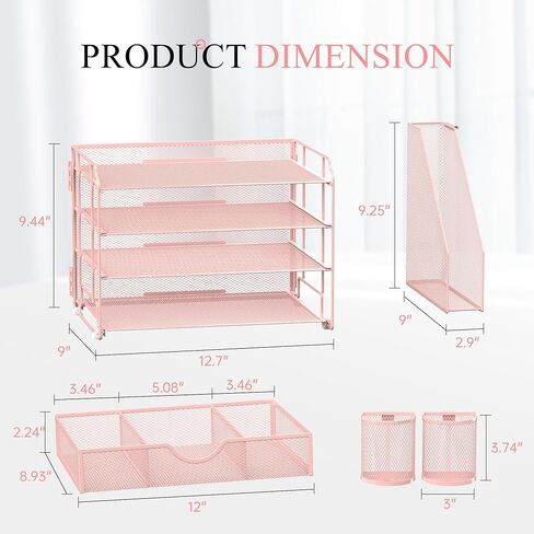 منظم مكتب شبكي من SUPEASY، منظم ورق بدرج رسائل مكون من 4 صواني مع حامل ملفات، منظم ملفات مكتب مع درج إضافي وحاملي أقلام، فارز ورق بمقبض للمكتب، أسود in Kuwait