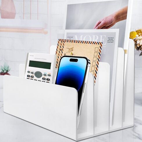 4 Section Acrylic File Organizer - White Desk Organizer & Accessories, Sturdy Thick Acrylic Folder Holder Sorter for Office in Saudi Arabia