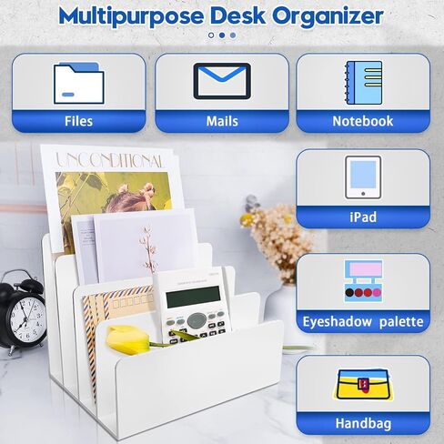 4 Section Acrylic File Organizer - White Desk Organizer & Accessories, Sturdy Thick Acrylic Folder Holder Sorter for Office in Saudi Arabia