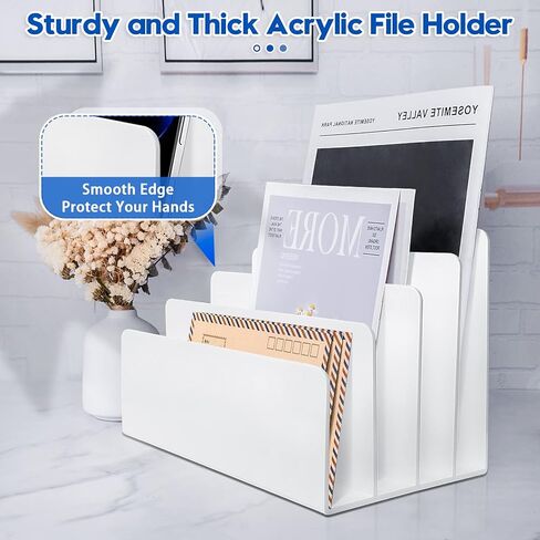 4 Section Acrylic File Organizer - White Desk Organizer & Accessories, Sturdy Thick Acrylic Folder Holder Sorter for Office in Saudi Arabia