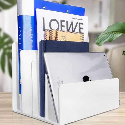 4 Section Acrylic File Organizer - White Desk Organizer & Accessories, Sturdy Thick Acrylic Folder Holder Sorter for Office in Saudi Arabia