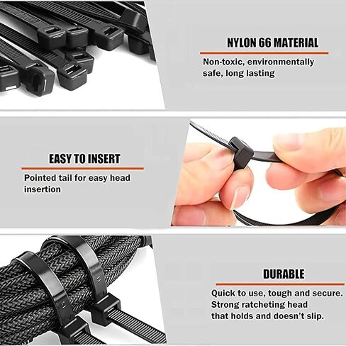 Long zip ties 24 inch heavy duty zip ties for outdoor use 50 pcs strong extra thick wire ties black cable ties uv resistant big industrial plastic tie wraps in Kuwait
