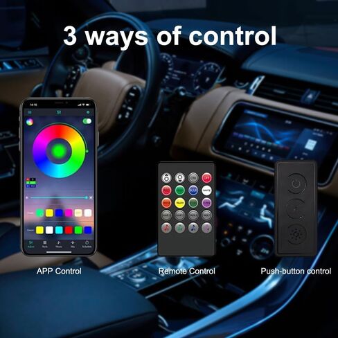 Car LED Lights,Interior Strip Lights with App Remote Button Control,USB RGB Inside Car Ambient Lighting Fiber Optics with Music Mode,DC 12V in Kuwait