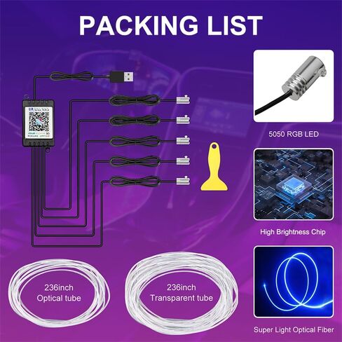 Car LED Lights,Interior Strip Lights with App Remote Button Control,USB RGB Inside Car Ambient Lighting Fiber Optics with Music Mode,DC 12V in Kuwait