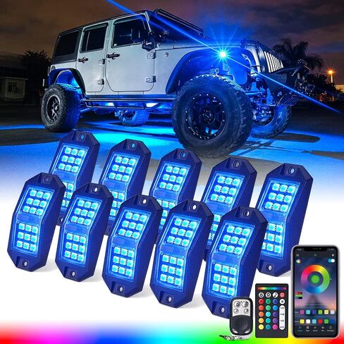 Lumenix Bluetooth RGB LED Rock Lights Kit متعدد الألوان عجلة Well Footwell Underglow ضوء نيون مع جهاز تحكم عن بعد لاسلكي بزاوية واسعة Rocklight للشاحنات على الطرق الوعرة سيارات الدفع الرباعي UTV RZR ATV دراجة نارية - 10 قطع in Saudi Arabia