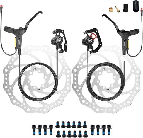 مجموعة فرامل قرصية هيدروليكية للدراجة الكهربائية من JFOYH مع دوارات مقاس 180 مم، ومستشعر انقطاع التيار الكهربائي مع موصل مقاوم للماء ذكر ثنائي الدبوس، وزيت معدني تم نزفه مسبقًا ومحولات متضمنة in Kuwait