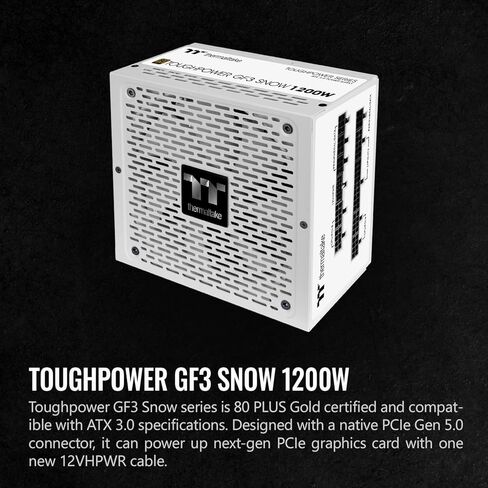 Thermaltake Toughpower GF3 Snow Edition 1200W 80+ Gold Full Modular SLI/Crossfire Ready ATX 3.0 Power Supply PCIe Gen.5 600W 12VHPWR Connector Included PS-TPD-1200FNFAGU-N 10 Year Warranty in Saudi Arabia