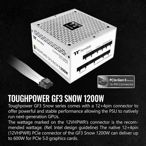 Thermaltake Toughpower GF3 Snow Edition 1200W 80+ Gold Full Modular SLI/Crossfire Ready ATX 3.0 Power Supply PCIe Gen.5 600W 12VHPWR Connector Included PS-TPD-1200FNFAGU-N 10 Year Warranty in Saudi Arabia