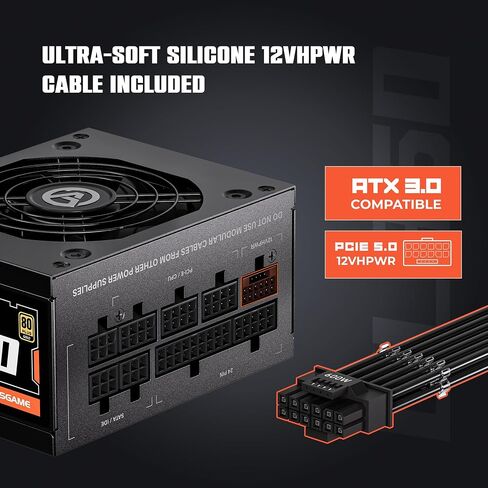 ARESGAME 1300W ATX 3.0 PCIE 5.0 مزود طاقة، 80 Plus Gold معتمد، وحدات كاملة، ضمان 10 سنوات in Kuwait