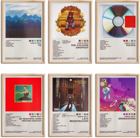 مجموعة ملصقات Kanye West المكونة من 6 ملصقات لغلاف الألبوم مقاس 8 × 12 بوصة وملصقات موسيقية للغرفة الجمالية من القماش لتزيين غرفة المراهقين بدون إطار (كاني ويست) in Saudi Arabia