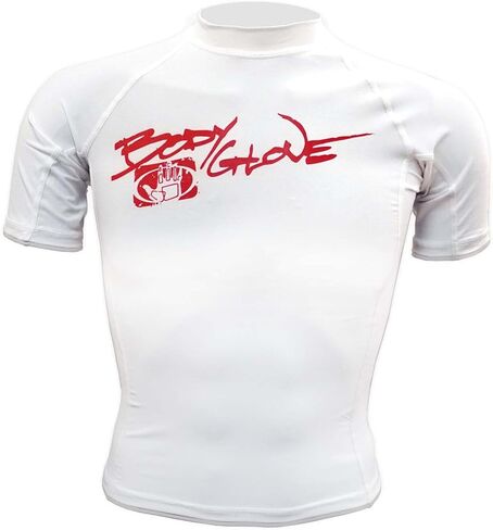 قميص Body Glove Juniors قصير الذراع من الليكرا للحماية من الطفح الجلدي (أبيض/أحمر، 6) in Kuwait