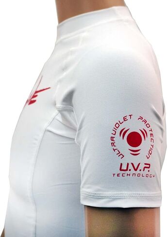 قميص Body Glove Juniors قصير الذراع من الليكرا للحماية من الطفح الجلدي (أبيض/أحمر، 6) in Kuwait