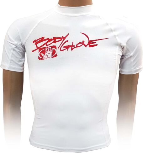 قميص Body Glove Juniors قصير الذراع من الليكرا للحماية من الطفح الجلدي (أبيض/أحمر، 6) in Kuwait