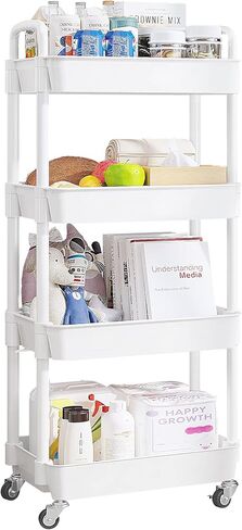 UDEAR 3-Tier Rolling Utility Cart with 12 Category Labels,Multifunctional Comagtable Rolling Shelving with Handle and Lockable Wheels for Room,Office,Kitchen,Bathroom,Black in Kuwait