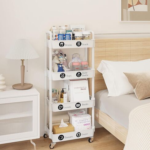UDEAR 3-Tier Rolling Utility Cart with 12 Category Labels,Multifunctional Comagtable Rolling Shelving with Handle and Lockable Wheels for Room,Office,Kitchen,Bathroom,Black in Kuwait