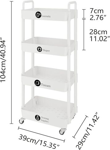 UDEAR 3-Tier Rolling Utility Cart with 12 Category Labels,Multifunctional Comagtable Rolling Shelving with Handle and Lockable Wheels for Room,Office,Kitchen,Bathroom,Black in Kuwait
