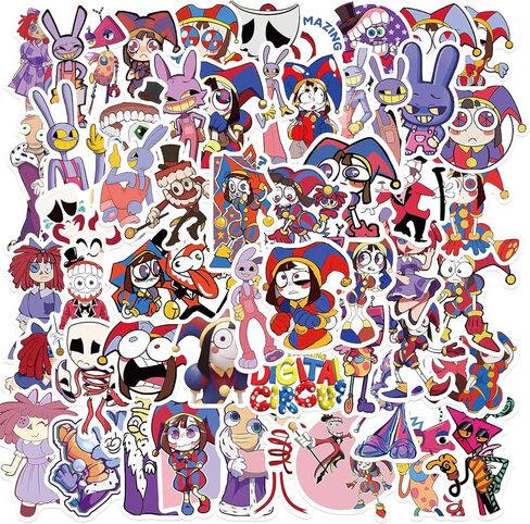 56 قطعة من ملصقات السيرك الرقمية المذهلة حزمة ملصقات كرتونية مقاومة للماء لأجهزة الكمبيوتر المحمول وزجاجة مياه على الجليد والأمتعة وقوارير مائية السيرك الرقمي المذهل للمراهقين والبالغين والأطفال in Kuwait
