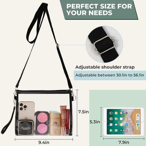 AURUZA Clear Purse for Women, Clear Bag Stadium Approved Purse, Clear Bags with Adjustable Strap for Sport Event Concert in Saudi Arabia