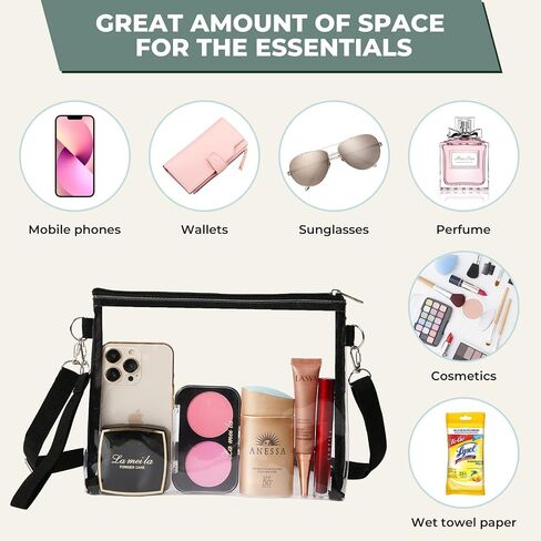 AURUZA Clear Purse for Women, Clear Bag Stadium Approved Purse, Clear Bags with Adjustable Strap for Sport Event Concert in Saudi Arabia