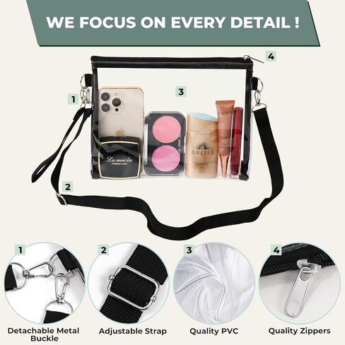 AURUZA Clear Purse for Women, Clear Bag Stadium Approved Purse, Clear Bags with Adjustable Strap for Sport Event Concert in Saudi Arabia