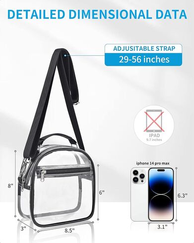 حقيبة شفافة تمر بالجسم معتمدة مع أشرطة قابلة للإزالة، محفظة صغيرة شفافة للنساء، حقيبة حفلات شفافة للمناسبات الرياضية والمدارس والمهرجانات in Kuwait