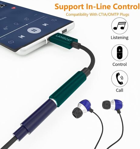 USB C to 3.5mm Headphone Adapter, Type C to Aux Adapter Dongle for Android Cable Compatible with Pixel 6 5 4, Samsung Galaxy S22 21 S20 Ultra S20+ Note 20 10 S10 S9 Plus, and More (Black) in Saudi Arabia