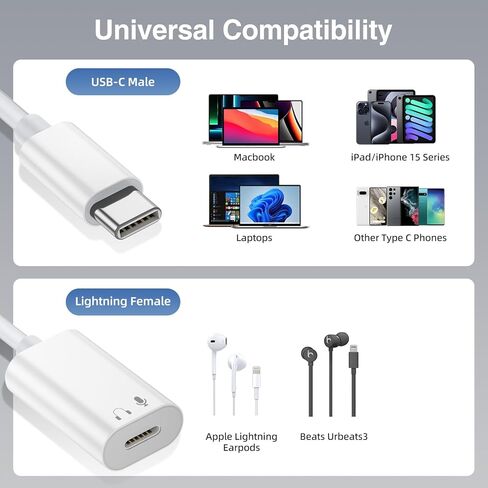 USB C to Lightning Audio Adapter, USB C Male to Lightning Female Connector Headphone Adapter for iPhone 15 iPad Pro iPad Air MacBook, Galaxy S23 S22 and More Type C Devices in Kuwait