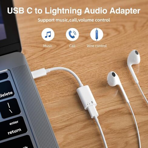 USB C to Lightning Audio Adapter, USB C Male to Lightning Female Connector Headphone Adapter for iPhone 15 iPad Pro iPad Air MacBook, Galaxy S23 S22 and More Type C Devices in Kuwait