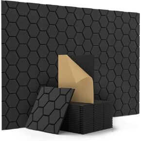 Kuchoow Soundproof Wall Panels, Self Adhesive Sound Proof Panels for Walls, 12 Pack High Density Sound Absorbing Panels Honeycomb Noise Cancelling Panels for Wall Door Ceiling 12"×12"×0.4"