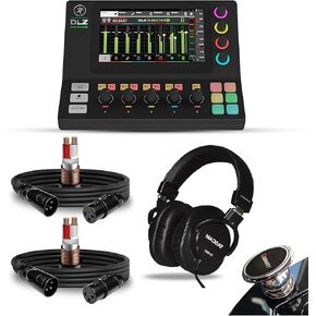 Mackie DLZ Creator XS Compact 6-channel Digital Mixer, USB, 7" Touchscreen with Bluetooth Bundle with Studio Mixing Headphones and 2 XLR Cables