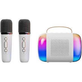 Mini Karaoke Machine for Kids Adults, Portable Bluetooth Speaker with 2 Wireless Microphones & RGB LED Light,for Boys and Girls Toys Birthday Home Party(Y5-White)