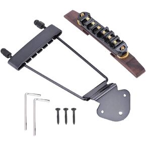 6 String Guitar Rosewood Base Bridge, Guitar Tailpiece Rosewood Base Bridge with Roller for 6 String Jazz Guitar
