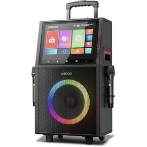 Karaoke Machine with Lyrics Display for Adults, Box with 2 Wireless Microphones 14" Tablet & WiFi & DJ Lights,Supports MIC-Input/GTR-Input/HDMI/USB for Home Party,Telescopic Handle and Sturdy Wheels