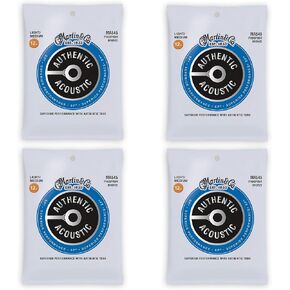 Martin MA545 Authentic Acoustic SP 92/8 Phosphor Bronze Light/Medium 12.5-55 4 Pack Bundle