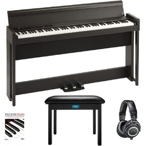 Korg C1 88-Key Digital Piano (Rosewood Brown) Bundle with ATH-M50X Professional Studio Headphones, Flip-Top Bench, and Book (4 Items)