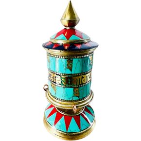 Tibetan Hand Carved Table Top Prayer Wheel Stone Filled Premium Spiritual/Relaxation/Meditation/Yoga - Om Mani Padme Hum Mantra Made In Buddha Born Country, Nepal