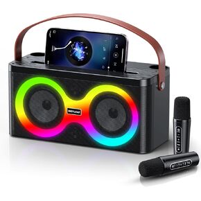 Karaoke Machine, Portable Bluetooth Speaker with 2 Wireless Microphones,Karaoke Machine for Adults & Kids,PA System Supports TWS/REC/AUX/USB/TF for Home Party