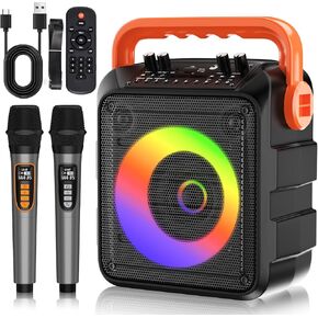 Karaoke Machine with 2 Wireless Microphones and RGB Color Lights,Karaoke Speaker Supports for USB/FM/TWS/AUX/TF Card,Portable Bluetooth 5.3 Speaker,Suitable for All Party