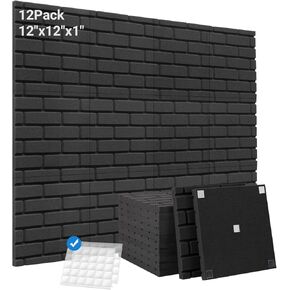 Sound Proof Foam Panels, Kuchoow 12 Pack Acoustic Panels 1" X 12" X 12" Sound Absorbing Noise Cancelling Wall Panels for Studio/Living Room/Bedroom Soundproofing(Come with Adhesive Sticker)