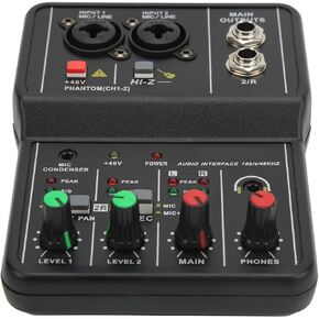 2 Channel Mixer, USB Audio Mixer, USB 48V Power Compact Sound Mixing Console for Music Recording Home Karaoke Internet Karaoke