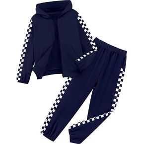 Unisex Boys Girls Clothes Plaid 2 Piece Outfits Athletic Tracksuit Hooded Sweatshirt and Sweatpants Kids Sweatsuits in Kuwait