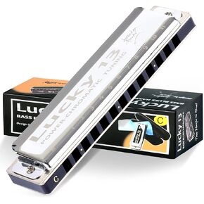 East top Lucky 13 Bass Plus Blues Harmonica 13 Holes Diatonic Harp Mouth Organ Professional Musical Instruments PowerChromatic C Key harmonica for Adults
